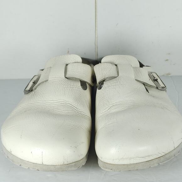 Birkenstock Men's Boston EU43 US10 White Leather Closed Toe Mules Clogs - Picture 4 of 16